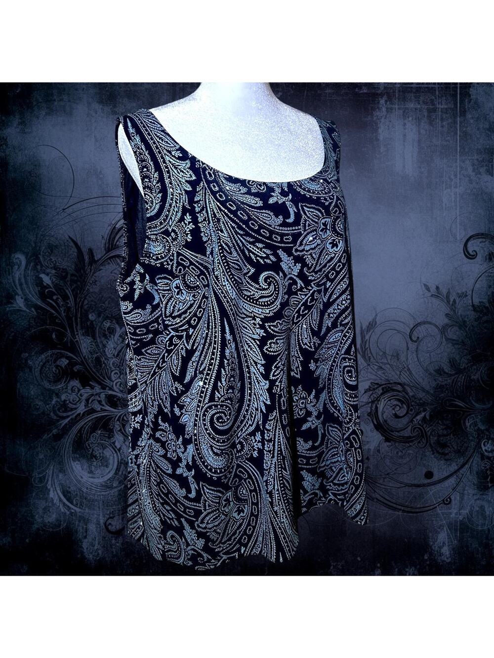 super glittery paisley blue black whimsigoth sleeveless top